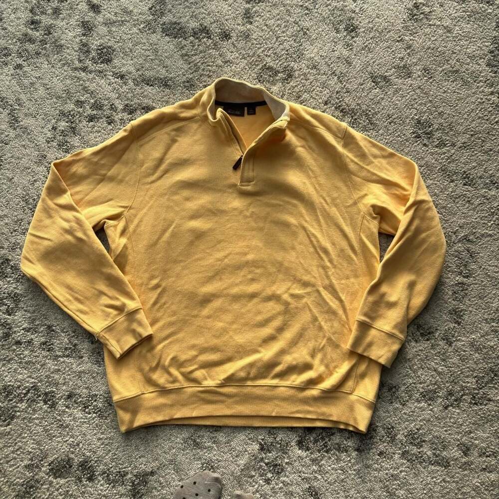 Tasso Elba Quarter Zip Pullover Sweater Yellow Cotton Size L